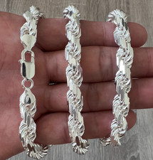 8mm Real 925 Diamond Cut Rope Chain Solid Sterling Silver Unisex Italy  24"