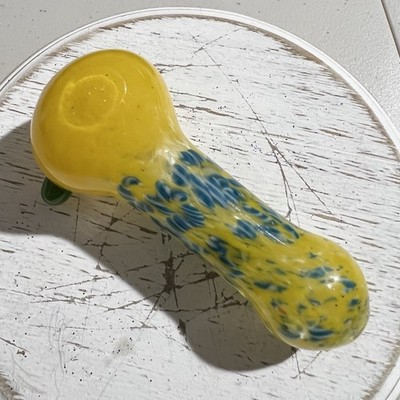 Lot of 3 Handmade Glass Spoon Tobacco Pipes Yellow Blue Red Green Black Clear