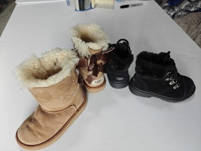 Lot Of (2) Pairs Toddler UGG Boots. 9T Bailey Bows And Azell Hiker Winter Shoes