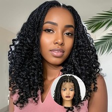 20" Short Curly Boho Box Braids Wig for Black Women Goddess Braided Bob Hair Wig