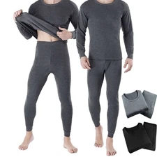 2Pcs/Set Mens Winter Fleece Lined Thermal Soft Long Johns Top Bottom Underwear