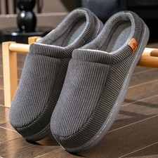 Warm Slippers for Men TPR Sole Memory Foam Soft Cushion Non Slip Stripe Design