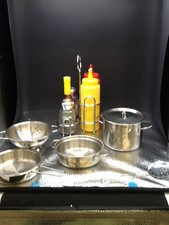 Melissa Doug Pretend Food Condiment Set Caddy Metal Pan Cook Set 12 piece
