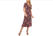 Msk Women's Floral-Print Short-Sleeve MIDI Dress - Black