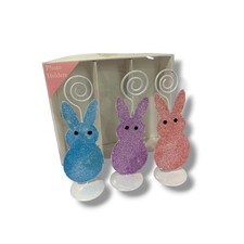 Glitter Bunny Place Card Photo Holder Box of 3 New Blue Purple Pink 4.5"