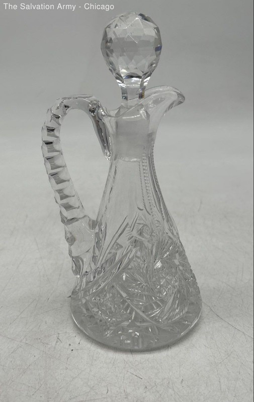 Clear Glass Starburst Or Pinwheel Zipper Panels Pattern Cruet With Stopper