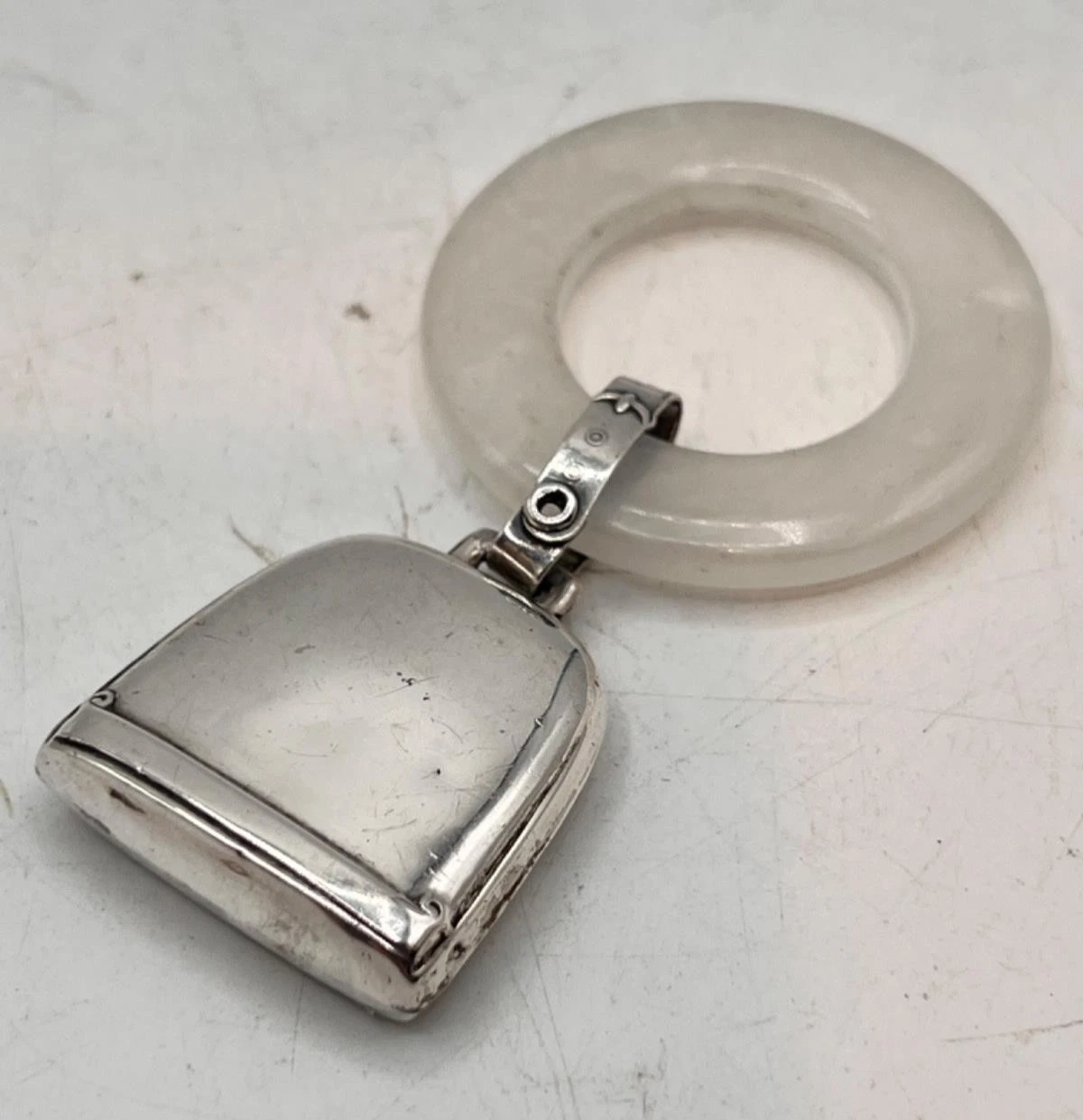 Vintage Baby Rattle - Teething Ring Marked "Sterling"