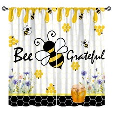 Honey Bee Curtains for , Bees Spring Flower Yellow Black Honeycombs Blackout ...