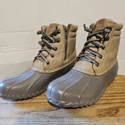NAUTICA DUCK BOOTS WOMEN'S SIZE SEA RIPPLE GRAY TAN RUBBER RAIN SNOW  BOOTS