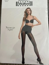 WOLFORD NEON 40 Semi-sheer Tights Black Size Small 18391