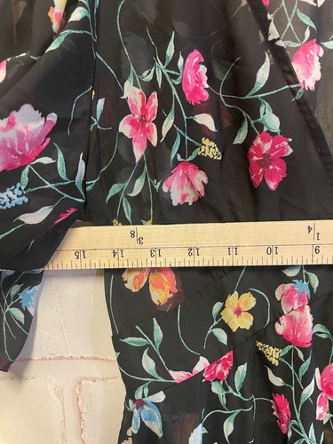 & Harmony Black Floral 3 button Dress Duster Women's Medium - Picture 5 of 9