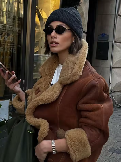 Women B3 RAF Aviator Faux Shearling Brown Sheepskin Leather Bomber Jacket  (Sale)