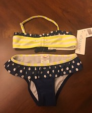 NEW Jantzen Girls Bikini Size 5 Blue Stripe Polka Dot Halter Bandeau Swimsuit
