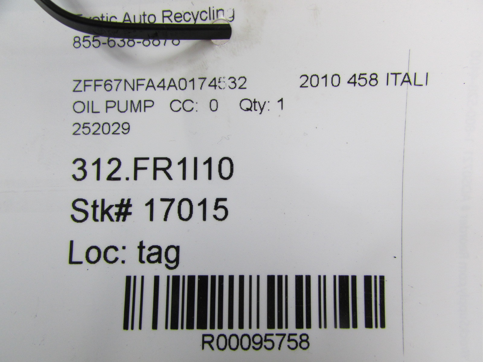 Ferrari 458 Italia, Oil Pump, Used, P/N 252029