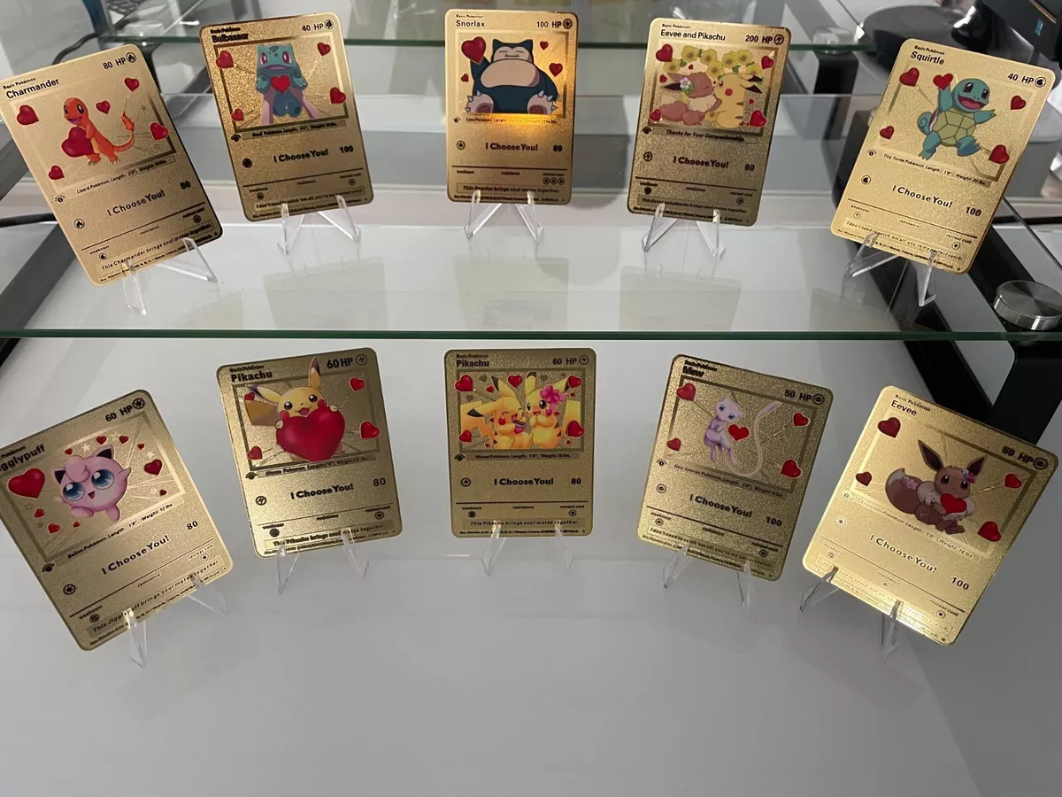 Pikachu & Eevee I Love You Gold Metal Card