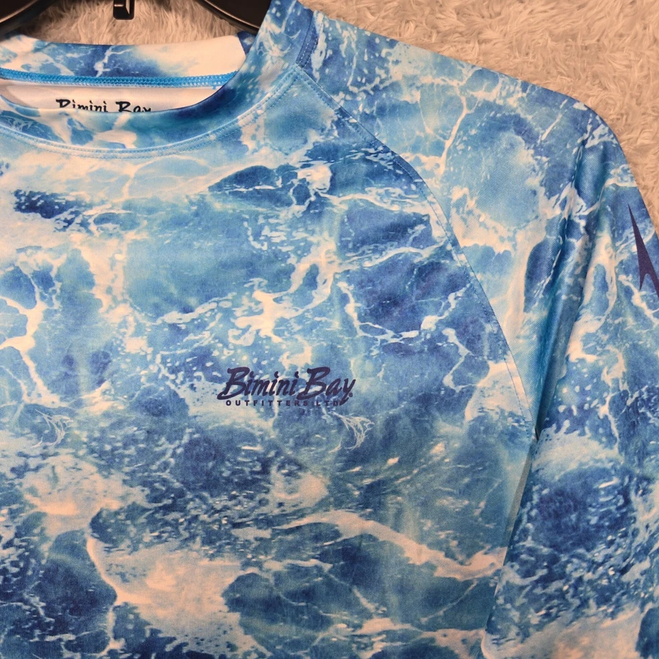 Camisa Bimini Bay Para Hombre Pequeña Azul Agua Tribal Gráfico en la Espalda Manga Larga Foto 3 de 4