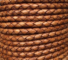 5mm Premium Genuine Round Bolo Braided Leather Cord Light Brown b15
