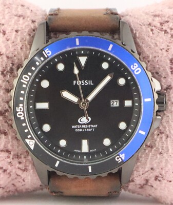 Luxury Fossil Men Rotating Bezel Black Dial Quartz Wristwatch