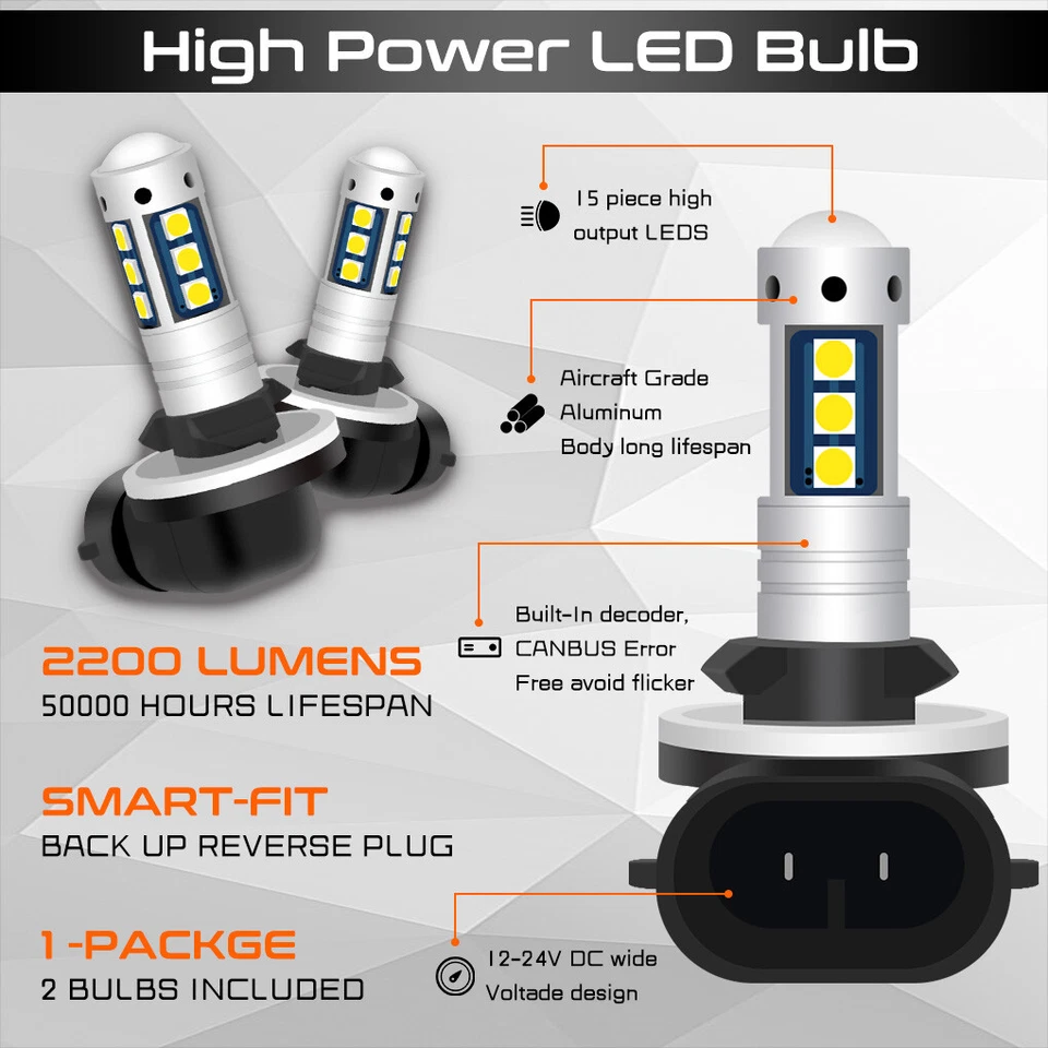 2X GLOFE 15SMD LED Fog Light Driving Bulb 881 862 886 889 894 896 Xenon White - Image 2 of 4