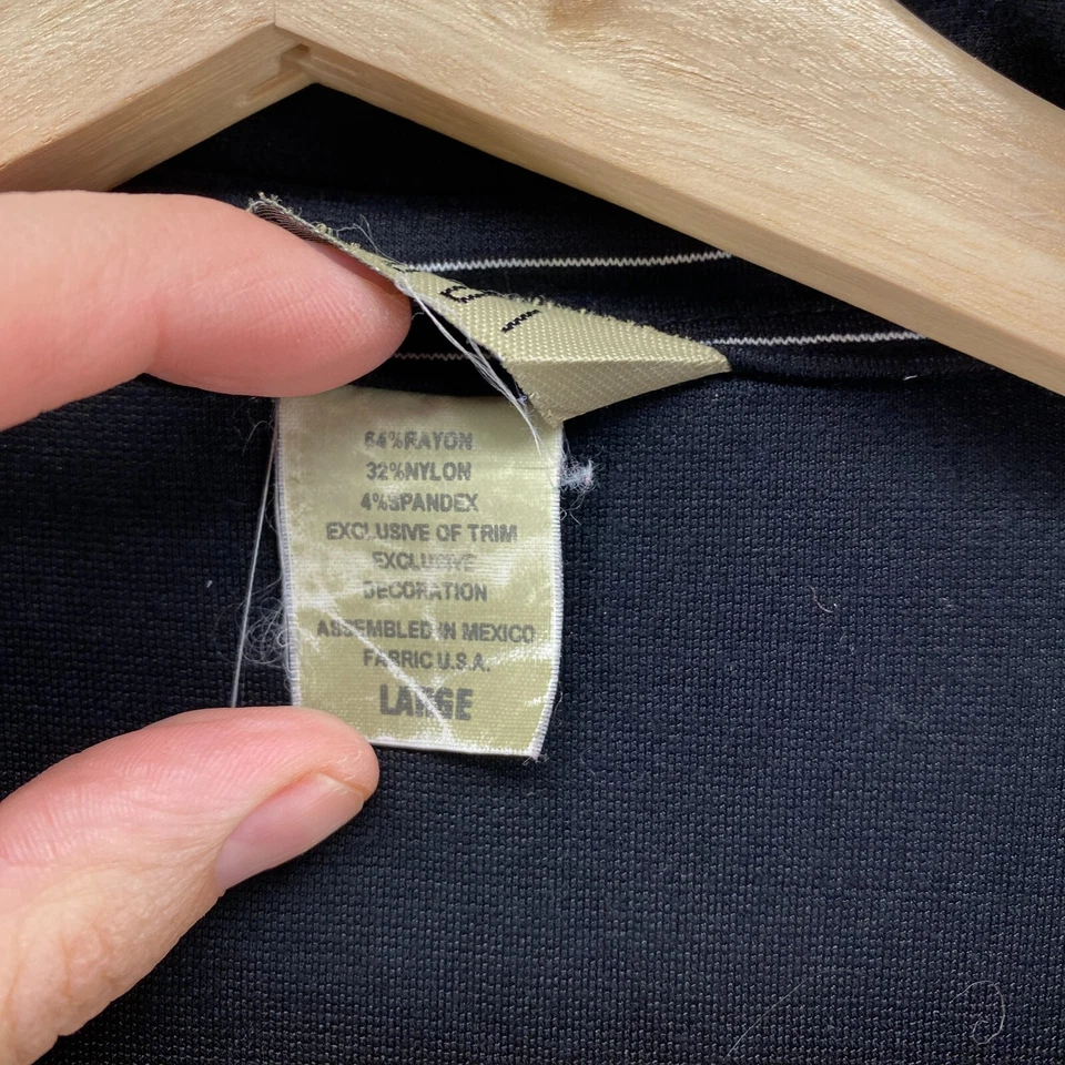 Camisa Teddi Mujer L Grande Negra Rayas Cuello Abotonado Manga Larga Rayón Foto 4 de 4