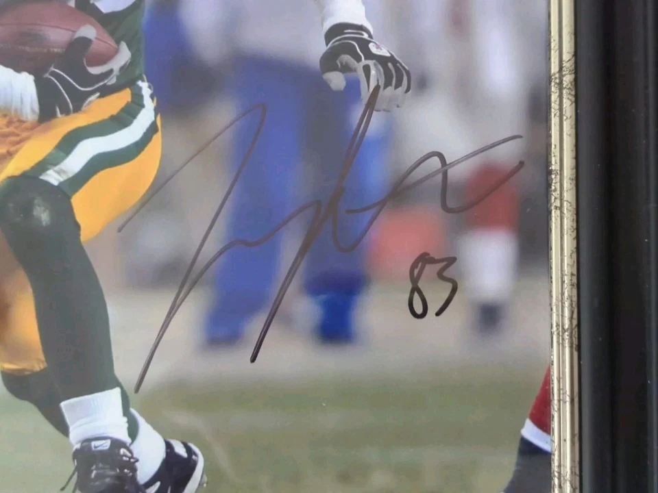 Foto en color firmada a mano por Terry Glenn 8X10 pulgadas enmarcada certificado de autenticidad JSA pegatina GB Packers  Foto 4 de 4