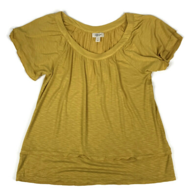 NEW Style & Co Flutter Sleeve Top Women's Small Scoop Neck Yellow Stretch Casual