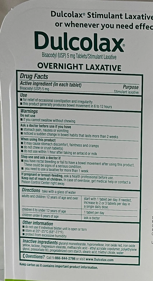 Dulcolax Laxative Tablets 5mg Bisacodyl USP Constipation Relief 200 Tablets - Image 2 of 2