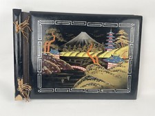 Vintage Photo Album Scrapbook Asian 1950s Black Lacquer Inlay Japan 11X15