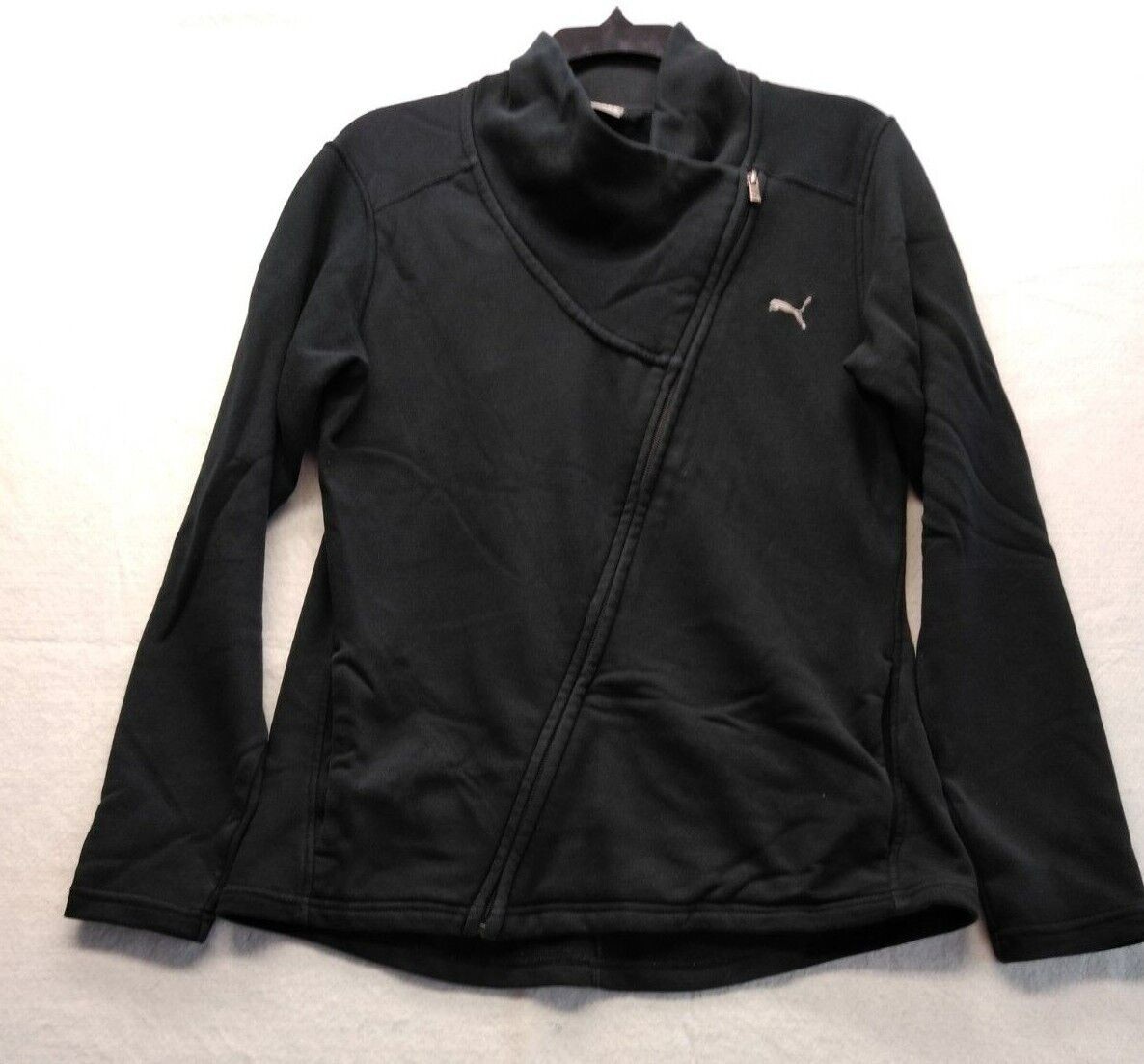 Puma  Asymmetrical Zip Moto Jacket Womens Large Black  Athletic Funnel Neck