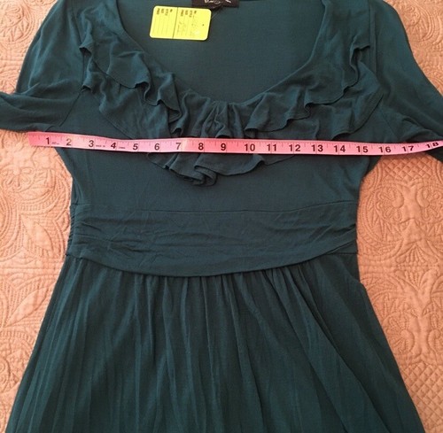Long Sleeve Ruffled Scoop Neck Forest Green Stretchy Mini Dress Size Large - Picture 4 of 9