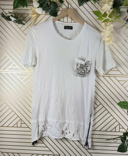 Zara Man White Distressed Shirt Studded 