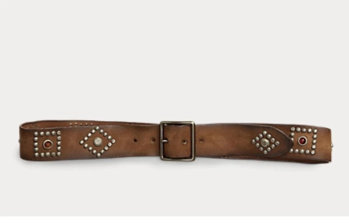 RRL Ralph Lauren Made in Italy Studded Roughout Leather Belt-MEN- Size 36