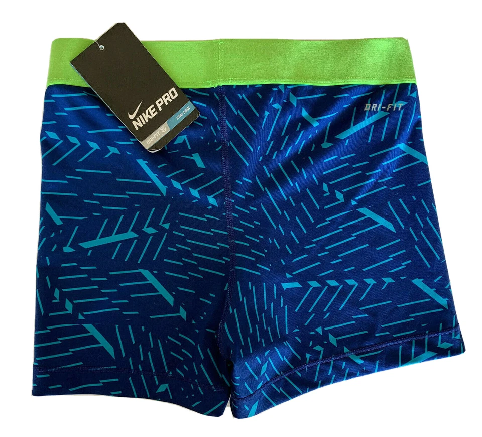 ¡NUEVO! Pantalones Cortos NIKE PRO [M] Para Mujer 3.0" COMPRESIÓN Correr/Gimnasio-Azul/Verde 642568-407 Foto 2 de 2
