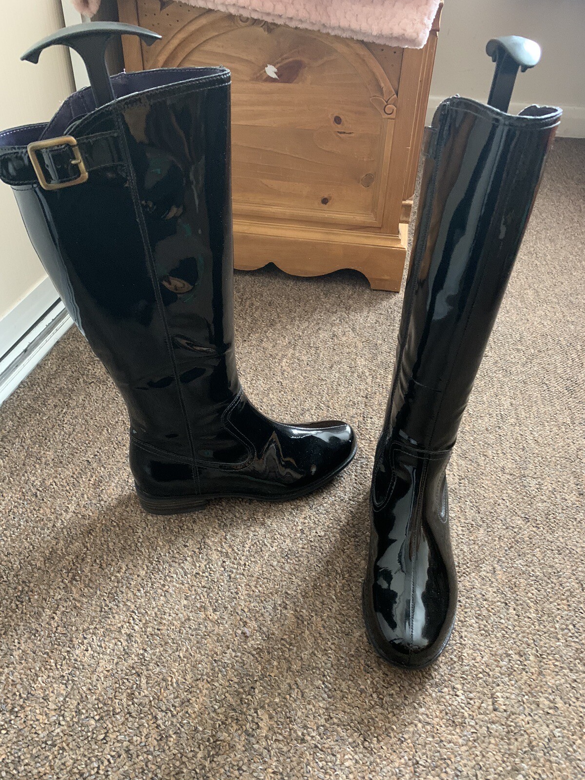Clarks Ladies Black Patent Leather Knee high Boots Size 4 Standard Softwear eBay