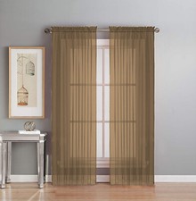 2 Piece Fully Stitched Sheer Voile Window Panel Curtain Drape Set