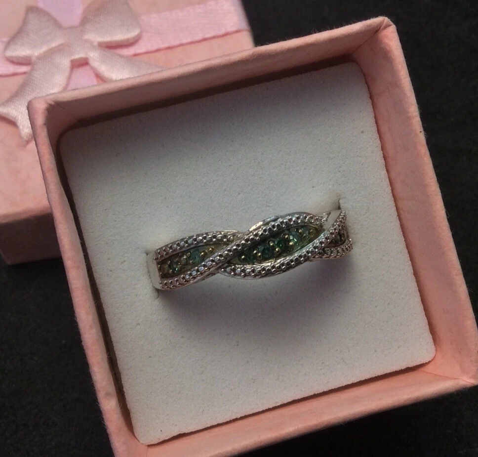 *SJ Supreme Jewelry argent sterling vert diamant bague taille 6