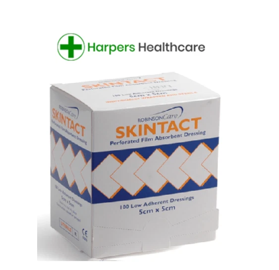 SkinTact Absorbent Wound Dressings 5cm x 5cm - x100 dressings perforated film