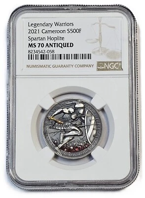 Spartan Hoplite Legendary Warriors Silver Coin Cameroon 2021 Grading MS70 NGC - Image 1 of 4