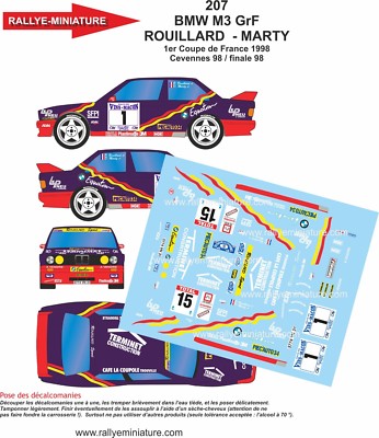Décalcomanies 1/24 BMW M3 Rouillard - Critérium Des Cévennes 1998, Rallye, Neuf