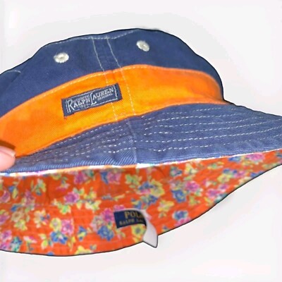 POLO RALPH LAUREN Reversible Safari Bucket Hat Surf Floral Hawaii Aloha S/M EUC
