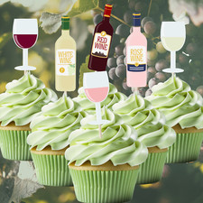Wine Bottles & Glasses Decoration Toppers for Cupcakes and Crafts- 12pk
