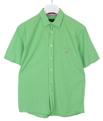 Gant Manhattan Poplin Regular Fit Hemd Herren M Kurzärmlig Kariert Grün