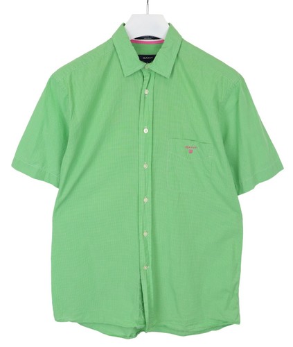 GANT Manhattan Poplin Regular Fit Shirt Men's MEDIUM Short Sleeve Plaid Green