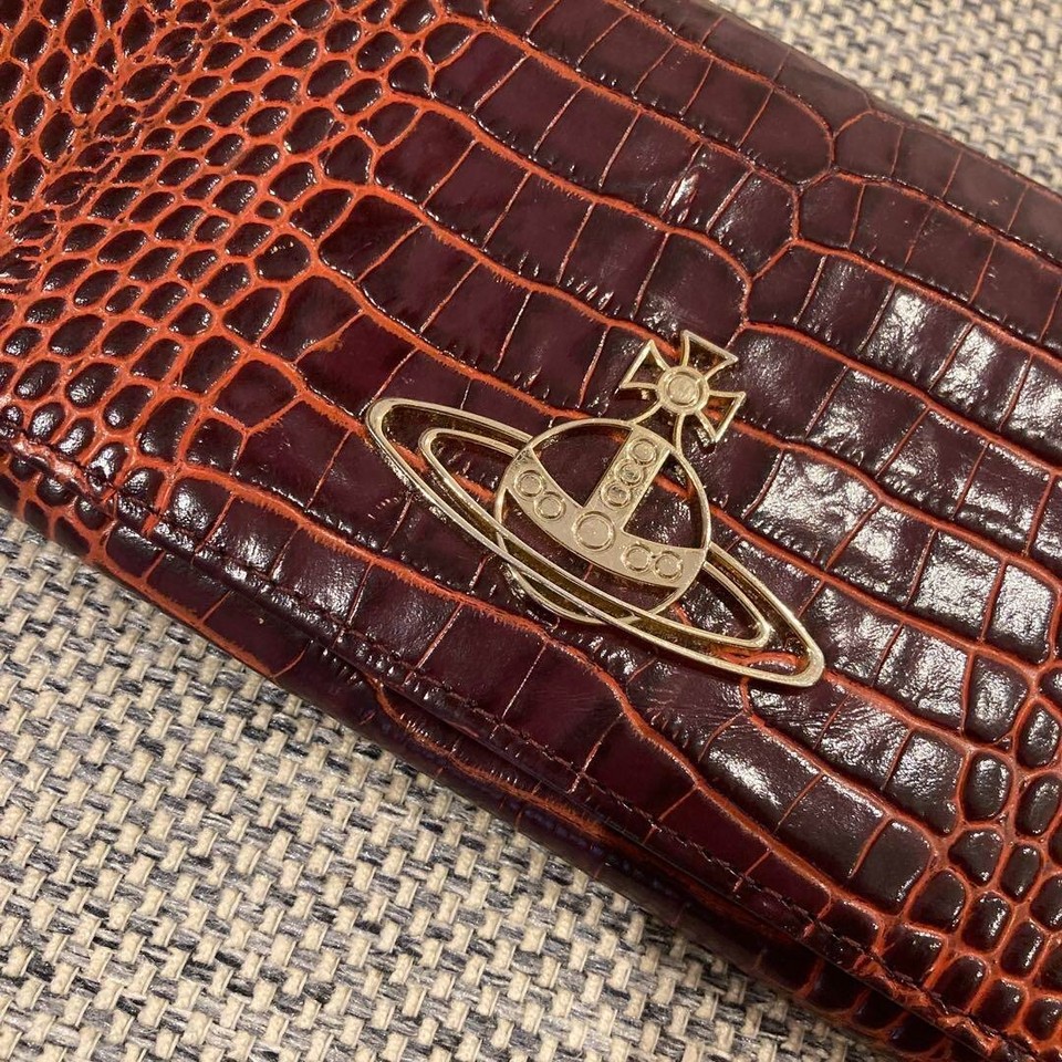 vivian westwood long wallet with crocodile print red unisex premium