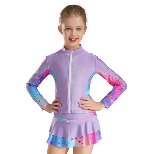 Kids Girl's Sport Suits Sparkly Sweatshirt With Skirt Dance Top And Skirts Swim - Picture 9 of 47