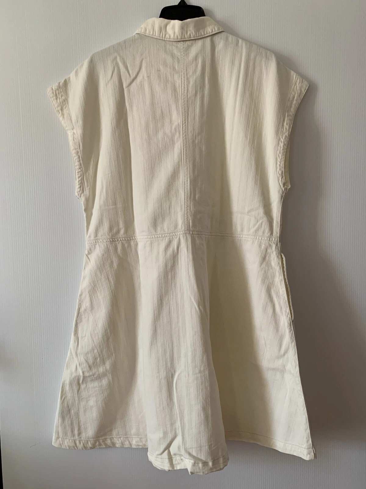 OFF WHITE Abito donna denim flouncy filo universale avorio bianco sporco grande L nuovo con etichetta