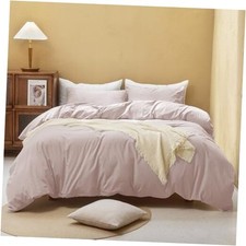 Duvet Cover Set 100 Washed King 104"  90" Greyish Pink No Comforter 