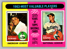 1975 Topps #201 Elston Howard Yankees & Sandy Koufax Dodgers 1963 MVP