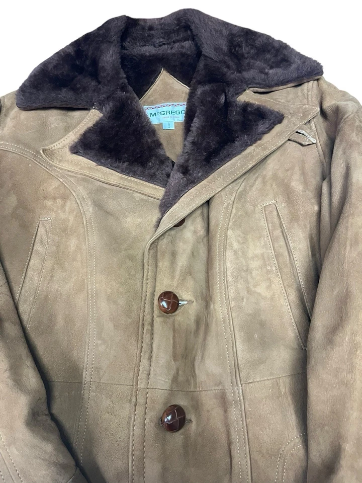 Mcgregor Mc Gregor Mens Jacket 44 Brown Corduroy Fur Lined 70s Button Vintage - Image 4 of 4