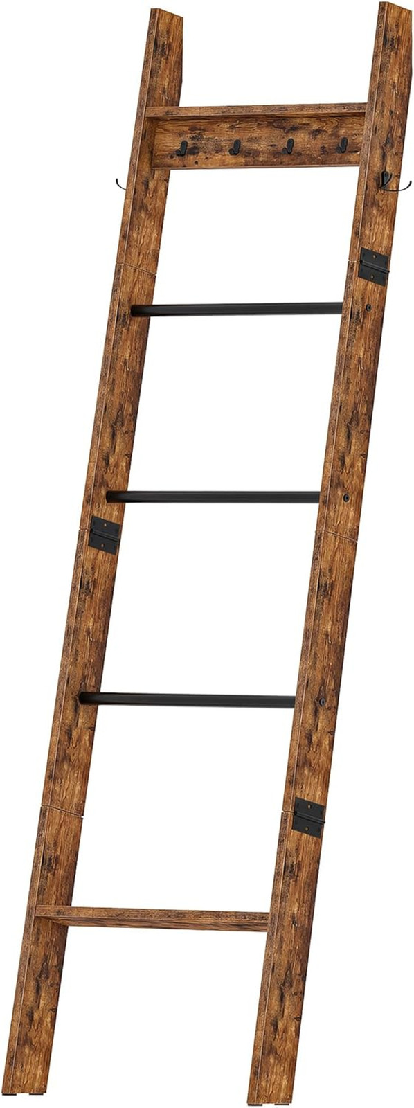 5-Tier Blanket Ladder, Wooden Blanket Display Rack, Towel Ladder with Hooks, Wal